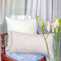 ZEBA White 2 Piece Embroidered Square Cushion Covers-picture-15