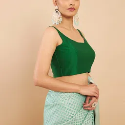 Soch Women Green Solid Silk Saree Blouse image 4