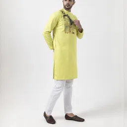 PulseIQ Men Lime Green Kurtas image 2
