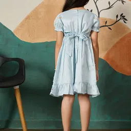 TINY TWILLS Embroidered Puff Sleeve Linen Fit & Flare Dress image 5