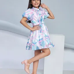 Peppermint Print Puff Sleeve Chiffon A-Line Dress image 5