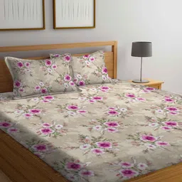 BOMBAY DYEING Brown & Pink 120 TC Pure Cotton Double Bedsheet With 2 Pillow Covers-image-47