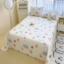 JC HOME White & Pink Printed 220 TC Super King Bedsheet Set 2.30 m x 2.50 m image 4