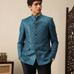 House of Pataudi Self Design Textured Jashn Bandhgala Blazer image 5