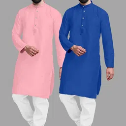 VS MALL Blue Cotton Blend Kurta Sets-picture-27