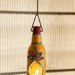 ExclusiveLane Yellow Hand-Painted Terracotta Hanging Tea-Light Candle Holder-picture-42