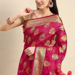 KIMISHA Ethnic Motifs Zari Organza Handloom Banarasi Saree-picture-18