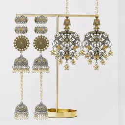 TAG 7 Set Of 2 Pearls Beaded Floral Shaped Drop Earrings-image-65