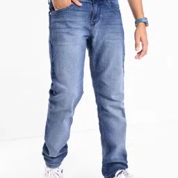 Pine Kids Cotton Elastane Full Length Adjustable Elastic Waist Denim Jeans - Light Blue-picture-32