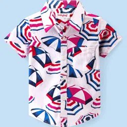 Babyhug 100% Cotton Knit Half Sleeve Regular Collar Shirt Umbrella Print - White-picture-14
