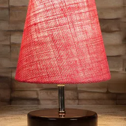 Devansh Jute Round Brown Wood Table Lamp - Pink image 1