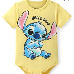 babyoye disney Babyhug Disney Cotton Knit Half Sleeve Onesie with Lilo N Stitch Graphics - Yellow image 1