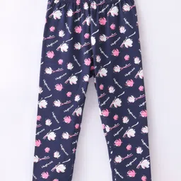 Doreme Single Jersey Knit Full Length Leggings with Floral & Text Print - Blue-picture-21