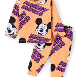 Babyhug Disney Single Jersey Knit Full Sleeves Night Suit With Mickey Mouse Graphics - Orange-picture-16