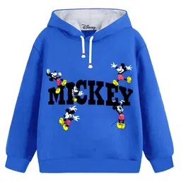 KUCHIPOO Fleece Mickey & Friends Featuring Full Sleeves Mickey Text Printed Hoodie - Blue-picture-21