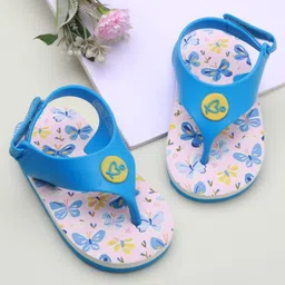 Babyoye Velcro Closure Flip Flops With Butterfly Print - Blue-picture-36