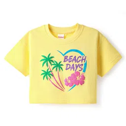 Babyhug Cotton Knit Half Sleeves Drop Shoulder T-Shirt with Beach Theme Text Print - Yellow-image-46
