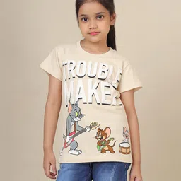 Kidsville Warner Bros Featuring Half Sleeves Tom & Jerry Printed Cotton Tee - Beige-picture-14