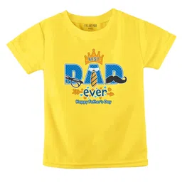 FFlirtygo Cotton Fathers Day Theme Half Sleeves Best Dad Ever Text Printed Tee - Yellow-picture-12