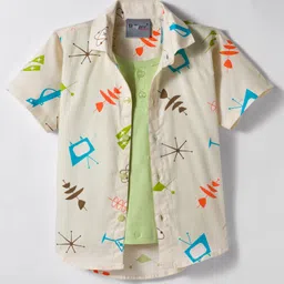 Dapper Dudes Half Sleeves Technology Theme Printed Shirt With Attached Tee - Green-image-87
