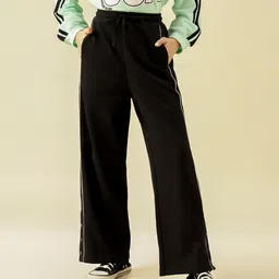 Lil Tomatoes Cotton Looper Knit Side Taped Flared Light Winter Track Pants - Black-picture-18