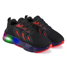 BERSACHE Mesh Detailed & Colour Blocked Lace Up LED Shoes - Black-picture-30