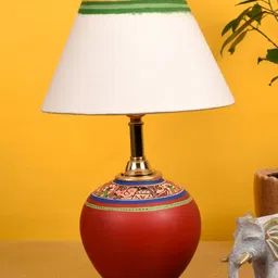 AAKRITI ART CREATIONS Table Lamp Red Earthen Handcrafted with White Shade .-picture-23