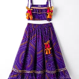 Saka Designs Cotton Woven Sleeveless Choli Lehnega Set With Bandhani Print - Purple-picture-16