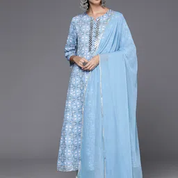 KALINI Women Printed Regular Mirror Work Pure Cotton Kurta with Trousers & With Dupatta-picture-14