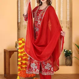 Anouk Women Floral Printed Anarkali Zardozi Kurta With Trousers With Dupatta-image-54