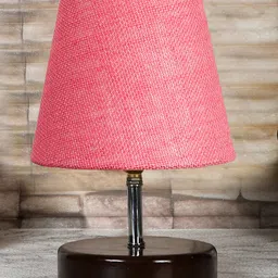 Devansh Jute Round Brown Wood Table Lamp - Pink image 2