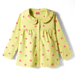 Babyhug Cotton Knit Full Sleeves Front Open Co-ord Night Suit With Star Print - Light Green image 2