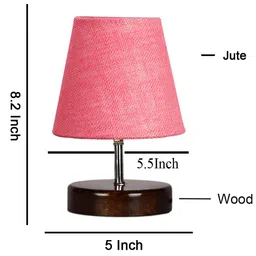 Devansh Jute Round Brown Wood Table Lamp - Pink image 3