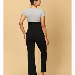 The Mom Store Pack Of 3 Cotton Spandex Solid Maternity Track Pants - Olive Green Navy Blue & Black image 4