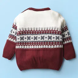 Babyhug Knit Full Sleeves Sweater Set With Aztec Design - Maroon image 3