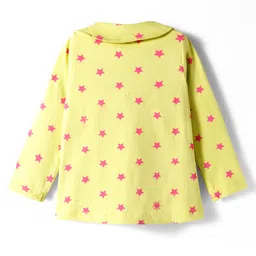 Babyhug Cotton Knit Full Sleeves Front Open Co-ord Night Suit With Star Print - Light Green image 3