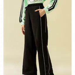 Lil Tomatoes Cotton Looper Knit Side Taped Flared Light Winter Track Pants - Black image 4