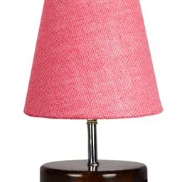 Devansh Jute Round Brown Wood Table Lamp - Pink image 4