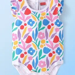 Babyhug 100% Cotton Knit Frill Sleeves Floral & Polka Dots Printed Onesies Pack of 2 - Multicolour image 4