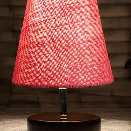Devansh Jute Round Brown Wood Table Lamp - Pink image 5