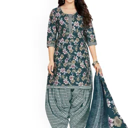 MIRAAN Floral Printed Round Neck Pure Cotton Straight Kurta & Patiala With Dupatta-picture-34