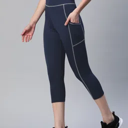 Blinkin Women Navy Blue Solid Three Fourth Tights-image-68