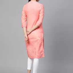Rangriti Women Peach-Coloured Floral Print Straight Kurta image 5