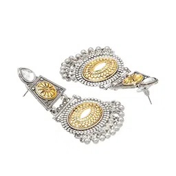 Shining Jewel - By Shivansh Silver-Plated Stones Studded & Kundan Beaded Drop Earrings image 4