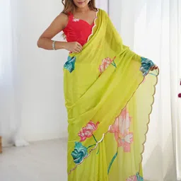 CANIZZARO Floral Sequinned Silk Blend Saree image 3