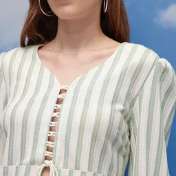 CORSICA Striped Puff Sleeve Peplum Crop Top image 3