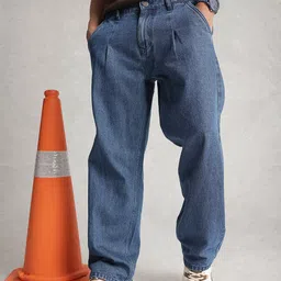 WROGN Men Pure Cotton Loose Pleated Jeans-image-75