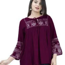 HEBA Women & Girls Rayon Short Length Round Neck Embroidered Top-image-15