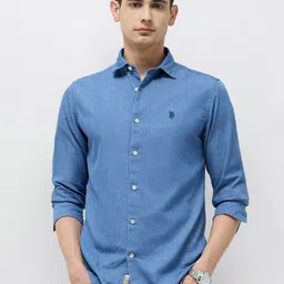 U.S. Polo Assn. Denim Co. Men Slim Fit Solid Spread Collar Pure Cotton Casual Shirt-picture-37