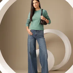 Chemistry Geometric Self Design Drop-Shoulder Sleeves Pullover image 4